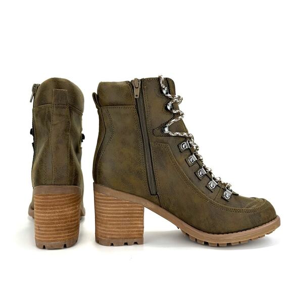 Carlos Santana Ardent Green Ankle Boot Sz 10 Faux Leather Block Heel Zip Closure - Picture 3 of 15